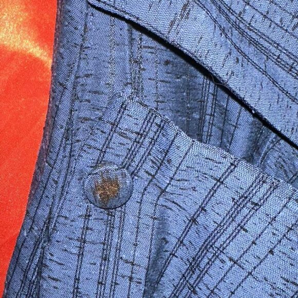 Vintage 1950s Blue Day Dress with Faux Belt, Pockets, and Black Velvet Bow - Picture 5 of 5